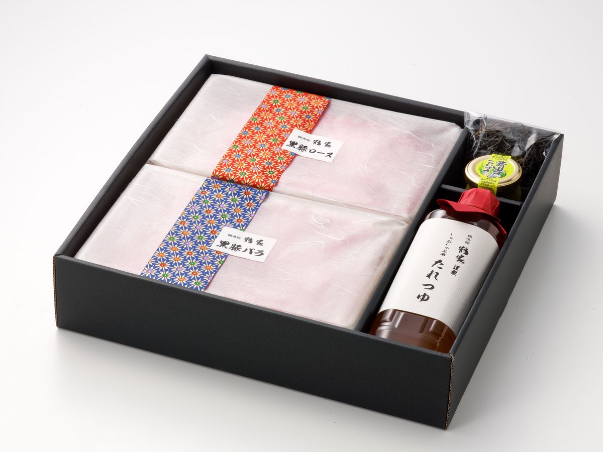ギフト箱、たれ、薬味付ギフトセット黒豚600g（鶴鳴館 鶴家