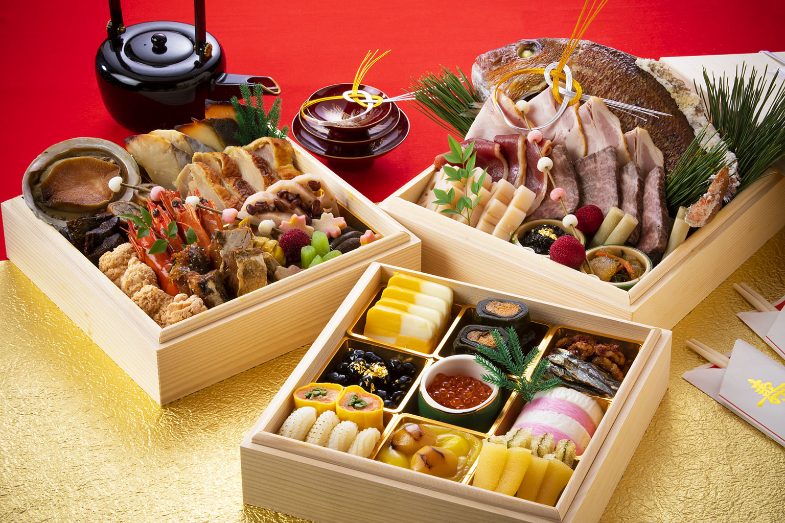 しゃぶしゃぶ日本料理たちばな「生おせち 三段重 木製重箱入 4～5人前